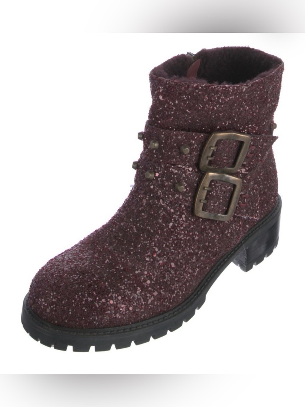 Sparkle Buckle Ankle Boot in Burgundy